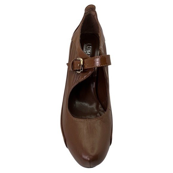 Lumiani Women's Brown Leather Mary Jane Pump Heels Strap, Size 10W. - Picture 7 of 11